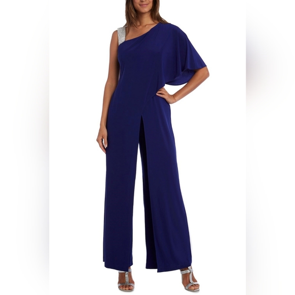 RM Richards Studded One Shoulder Overlay Jumpsuit - Picture 1 of 2